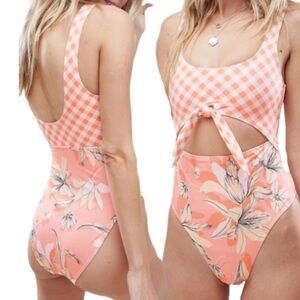 ASOS gingham and floral peach swim one piece 6